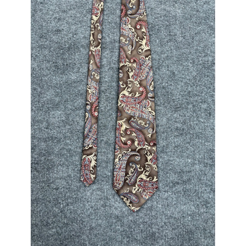 Bill Blass Mens Silk Tie Brown Red Blue Paisley Classic Necktie Made in Mexico